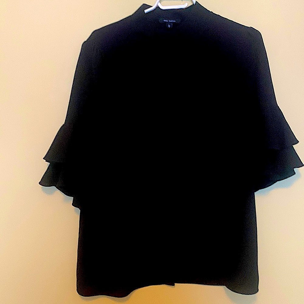 Pink Tartan size L. Black crepe material chinese collar 3/4 sleeves